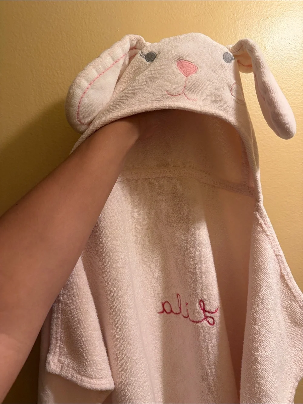 Pottery Barn Baby Bunny Hooded Towel LILA EMBROIDERED - Light Pink